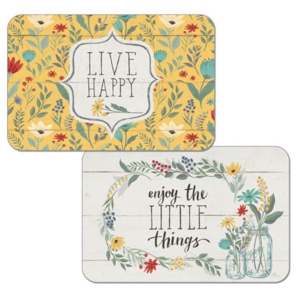 CounterArt Placemats Blooming Thoughts Reversible Floral Yellow 4 Piece Pieces - Picture 1 of 10